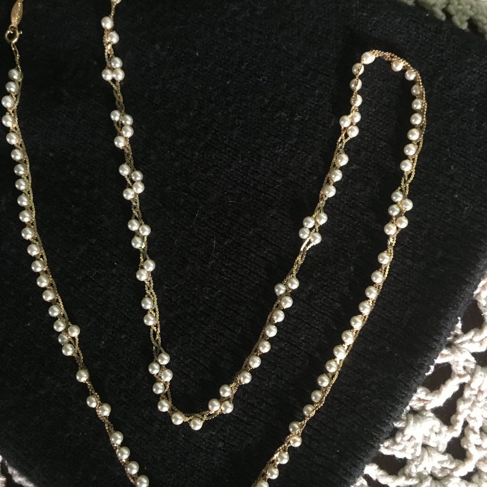 Napier twisted necklace, faux pearl and gold tone